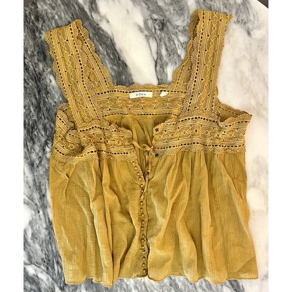 Doen Mustard Tank Top With Lace Size XL - Picture 1 of 5